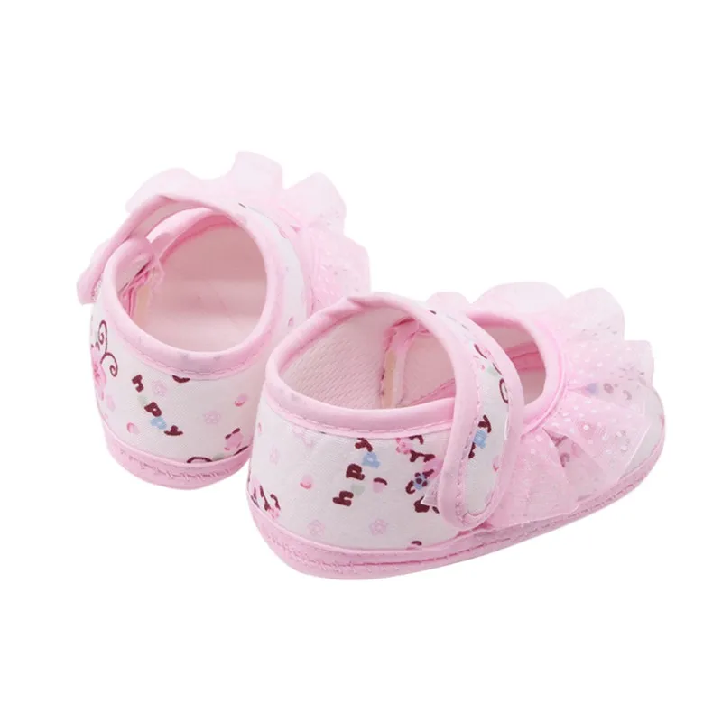 Кружевные туфли принцессы с принтом; Повседневная хлопковая обувь для малышей; обувь для новорожденная девочка