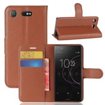 

30pcs/lot Lichi wallet PU Leather stand+TPU Cover Case with card slot For Sony Xperia XZ1 Compact