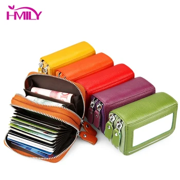 

HMILY Womens Credit Card Holders Genuine Leather Business Card Wallets Natural Cowhide Organizer Men Purse Bag