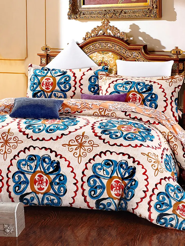 

4Pcs Bed Cover Set Double Size Bohemian Style Super Soft Sheet Cover