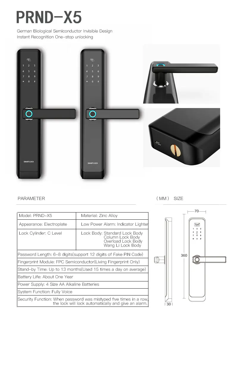 KPIOCCOK, Bluetooth, умный дверной замок, приложение, пароль, IC карта, отпечаток пальца, замок 360*70*30 мм, механический ключ, электронный дверной замок X5