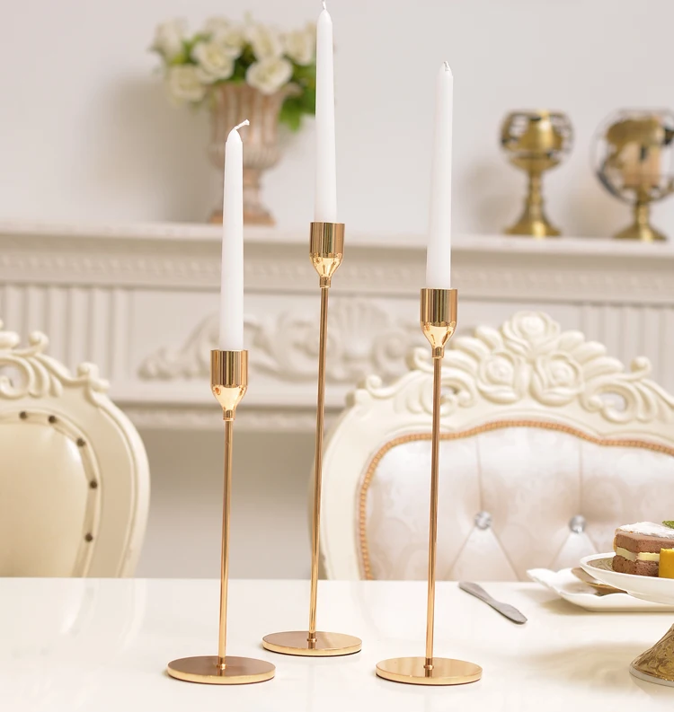 Exquisite Golden Metal Candle Holders Rose Gold Iron Candlestick
