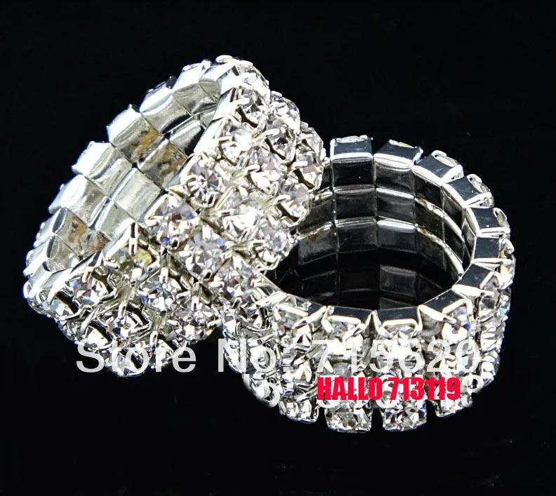 12pcs Elastic 3Row CZ Crystal Fashion Rings for Women 8MM Wedding