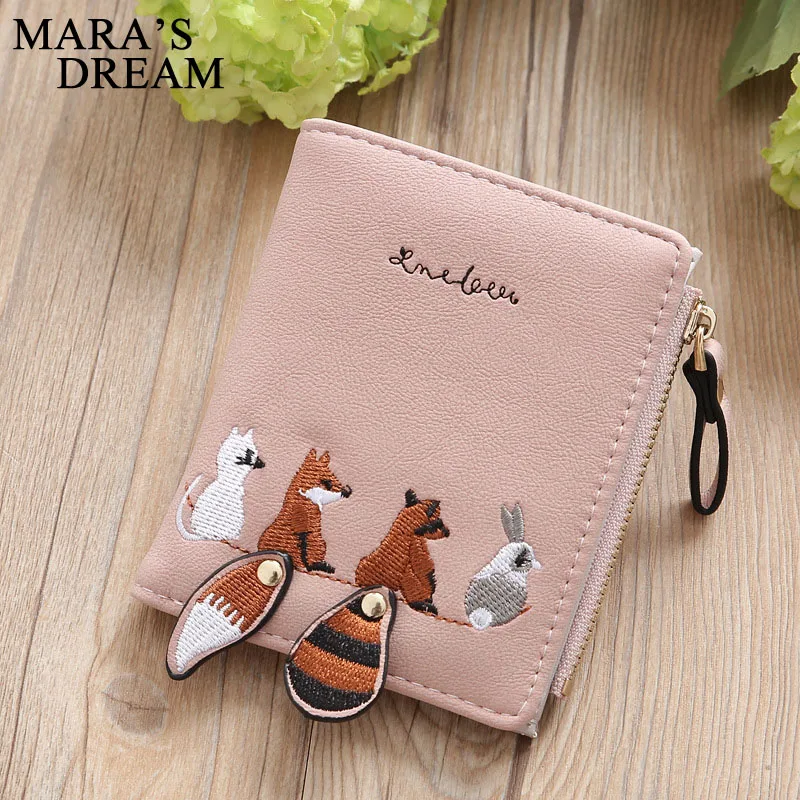 Женский кошелек Mara's Dream модный короткий с вышивкой лисы и застежкой молнией