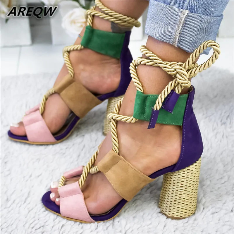 

2019 Summer Wedge Espadrilles Women Sandals Heel Pointed Fish Mouth Sandals Woman Hemp Lace Up Women Platform Sandals