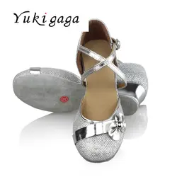 Yukigaga девушки принцесса обувь детская на высоком каблуке с цветами и жемчугом сандалии блестками для танцев свадьбы Вечерние модные