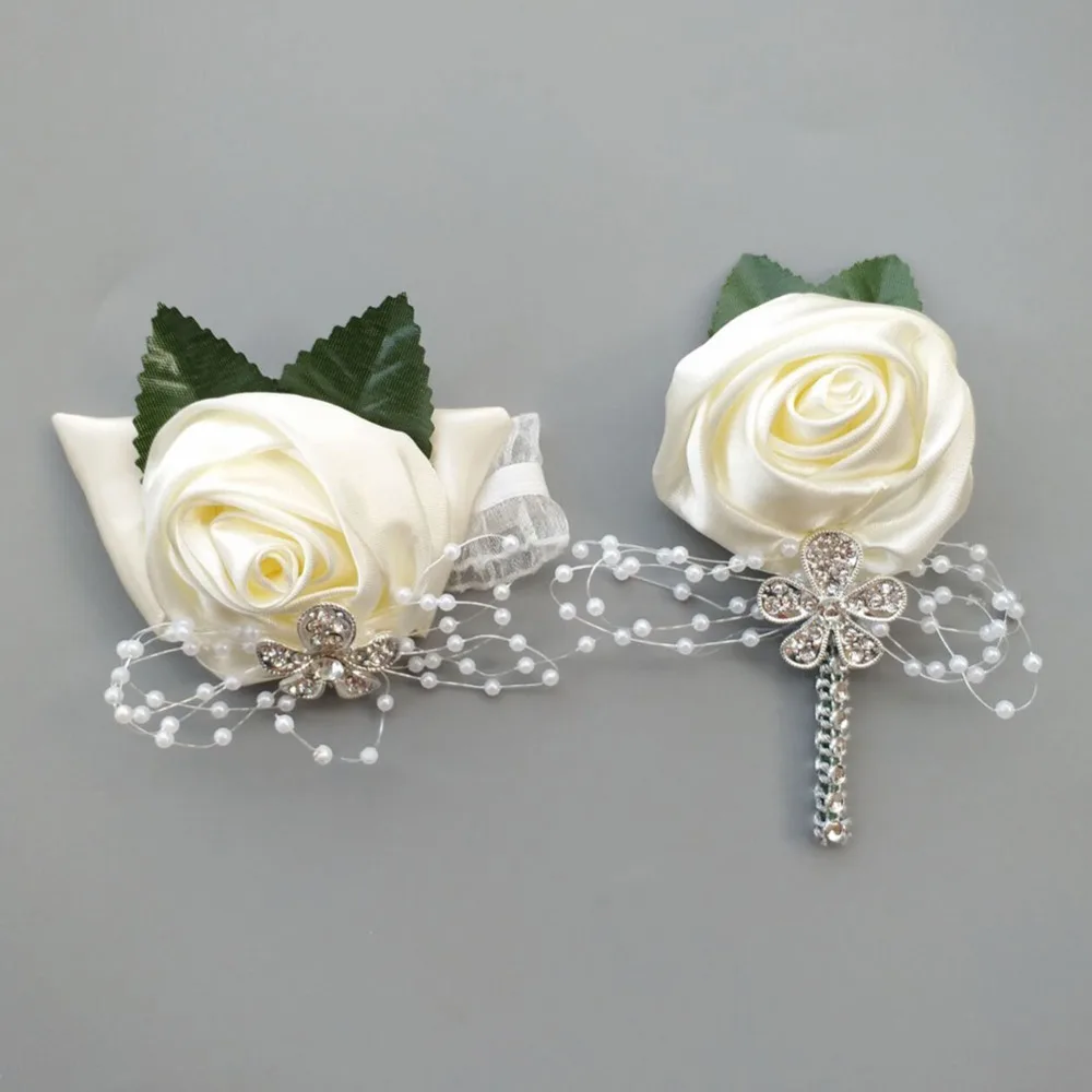 

6piece/lot Wedding decoration mariage rose Wrist Corsages Hand Flower silk Lace Artificial Brides Bridesmaid boutonniere 0677Y