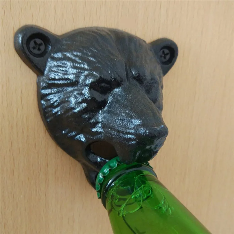 

Black Grizzly Bear Beer Bottle Opener Cast Iron Lodge Cabin Wall Mounted Pub Bar WholesaleChristmas Wedding Party Kitchen Tool 4