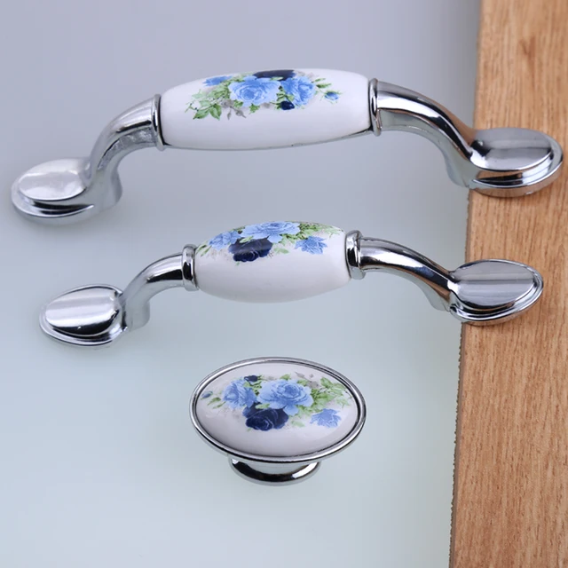 76mm rustico rural fashion blue flower ceramic drawer tv cabinet