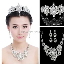 1 компл./лот Очаровательная! Великолепный Кристалл Свадебные колье серьги Устанавливает горный хрусталь Свадебные аксессуары Корона Тиара комплект ювелирных изделий