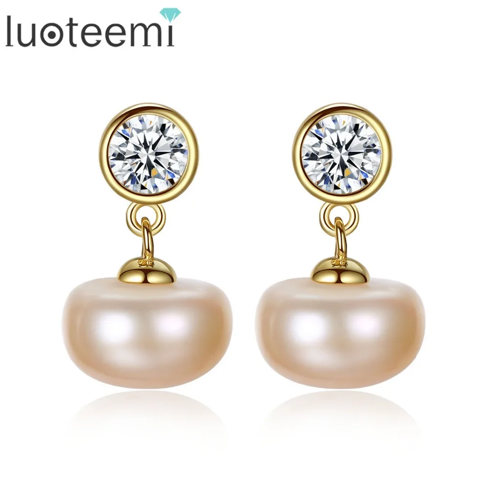 

LUOTEEMI New Statement Ear Jewelry Brincos Shining Silver Fresh Water Pearl Drop Earrings For Women Party Love Gift Anniversary