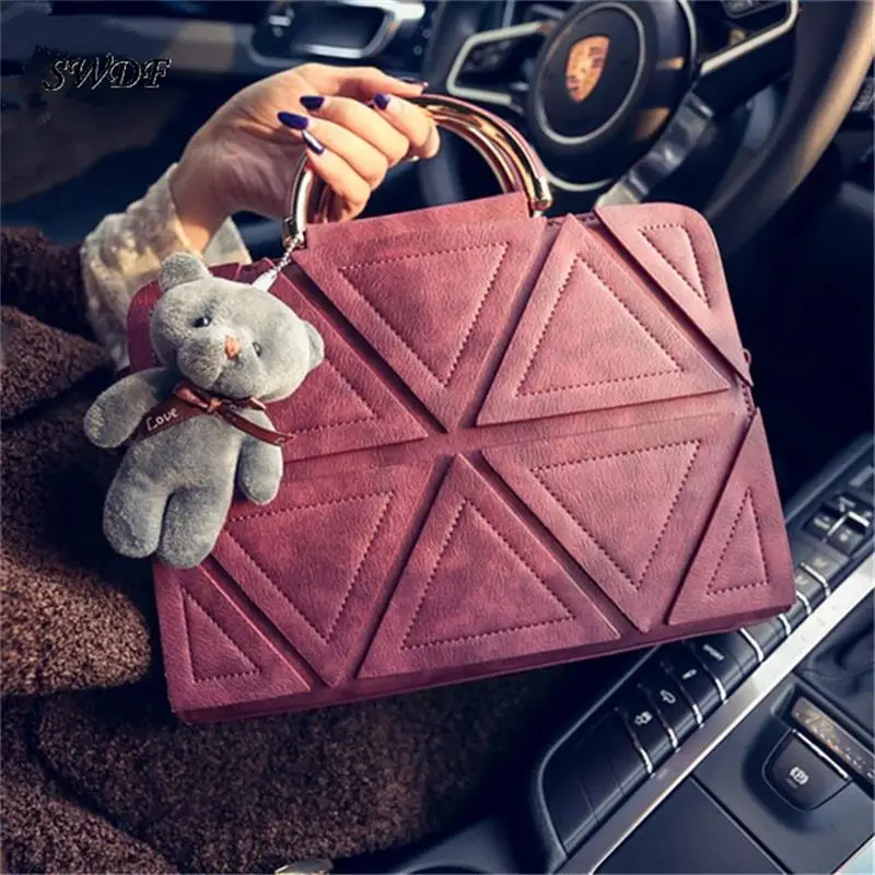 

Women's Handbag 2017 Trigonometric Geometry Patchwork Vintage Handbag Bear Square Bag Female Messenger Bag Bolsas Femininas Bags