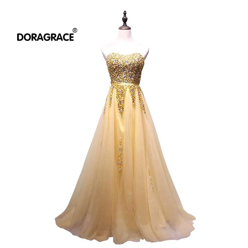 

Doragrace robe de soiree Real Photos Sweetheart Sleeveless Lace-Up Tulle Prom Dresses Long Evening Gowns