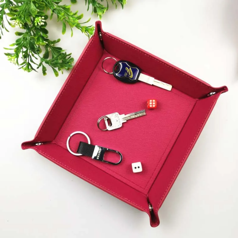 JINSERTA PU Leather Valet Trinket Folding Tray Dice Rolling Tray for Serving Collapsible Key Wallet Coin Storage Box