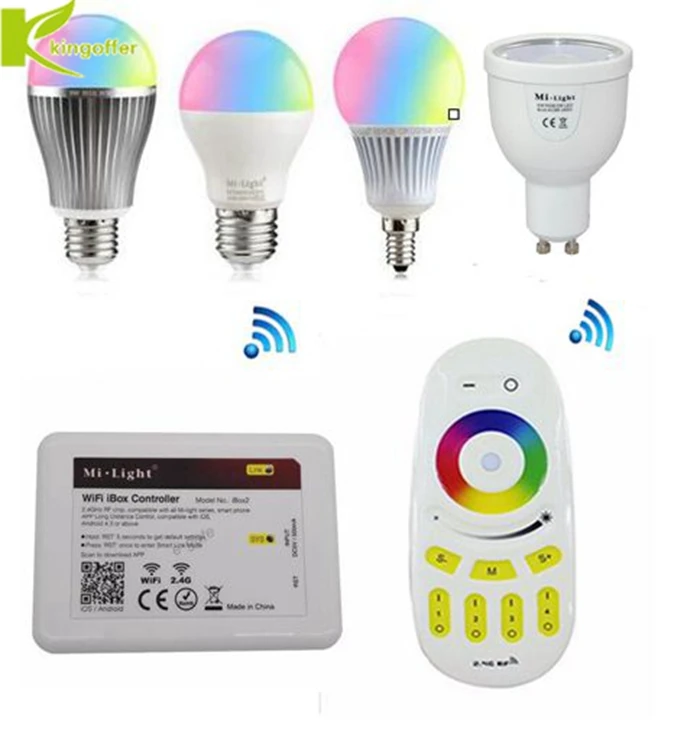 

Kingoffer Milight LED Lamp Bulb E27 E14 GU10 RGB CCT RGBW RGBWW 85-265V 4W 5W 6W 9W & Four Zone Remote & Wifi APP Controller