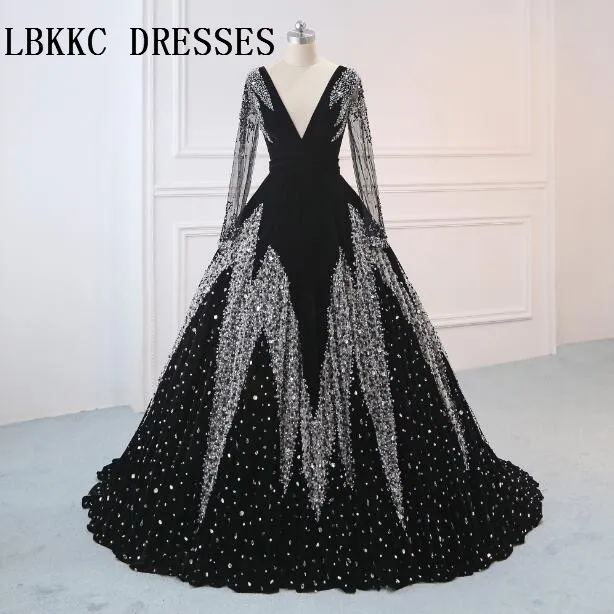 Velvet Floor Length Black Dresses