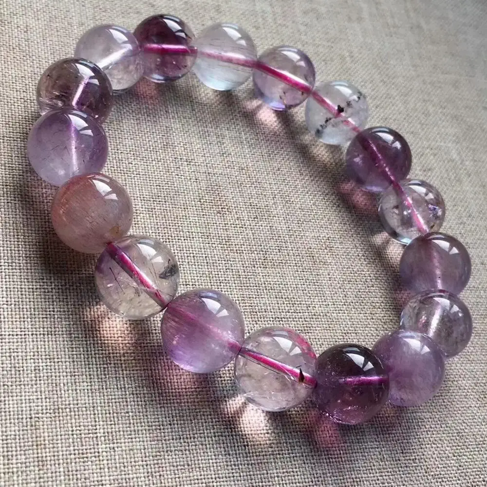 

FREE SHIPPING Natural Super 7 Seven Crystal Melody Stone Beads Bracelet 12.5mm AAAA #XX#