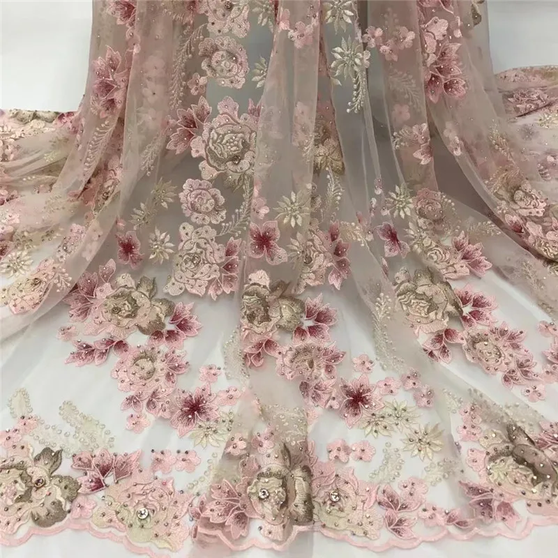 

Latest High Quality Wonderful Flowers With Small and Big Both Rhinestones AF290 Free Shipping Wedding Dress Tulle Lace Fabric