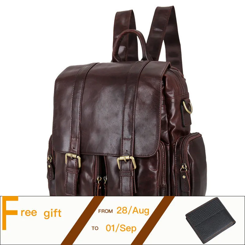 

Vintage Genuine Leather Brown Men Backpack Schoolbag Mochila Shoulder Bag With Laptop Compartment PR097123