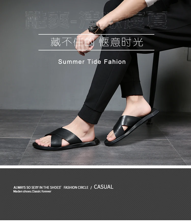 Г., новые летние мужские кожаные сандалии удобные классические Мягкие Шлепанцы большого размера пляжная обувь