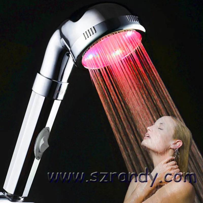 

Fashion Water temperature control Automatic color changing RGB 3 Color Changing LED Shower Head Automatic Control with switch