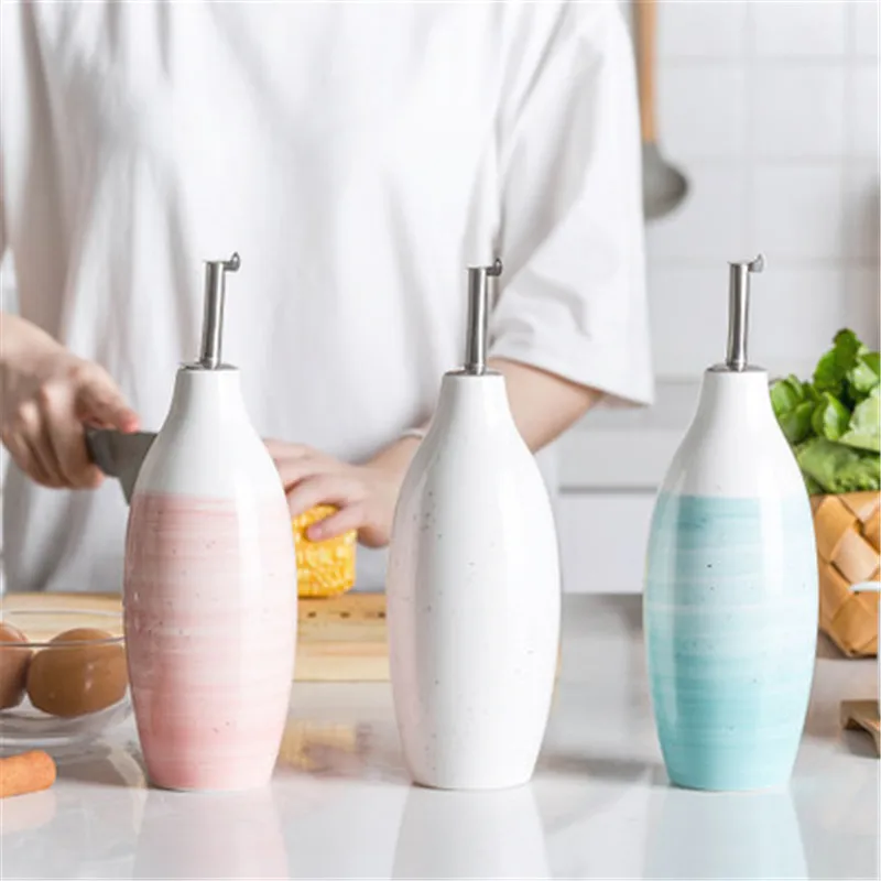 

KINGLANG European-style ceramic household oil pot Kitchen sauce vinegar bottle seasoning bottle leak-proof sesame oil bottle