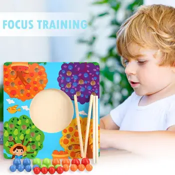 

Parent-Child Board Games Fruit Tree Montessori Materials Clip Ball Toys Wooden Harmless Safety and Environmental Protection