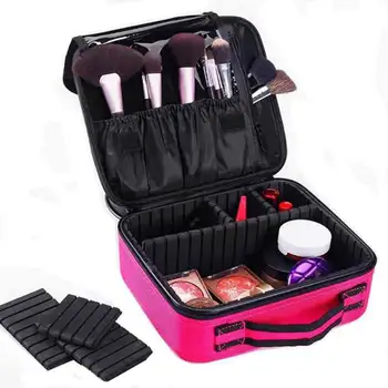 

Widened Handle Strap Portable Travel Business Makeup Cosmetics Toiletries Bag with Adjustable Dividers for High capacity Storage