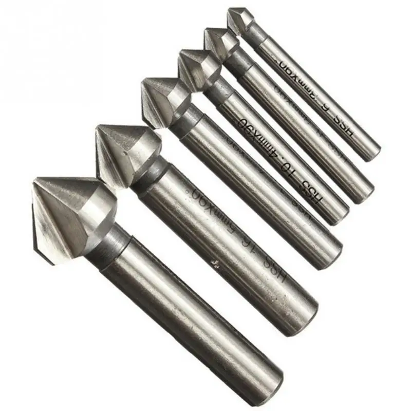 

6pcs HSS Drills 3 Flute 90 Degree HSS Metals Titanium Three Edge Chamfer Drill Bit Set Drilling Mill Drill