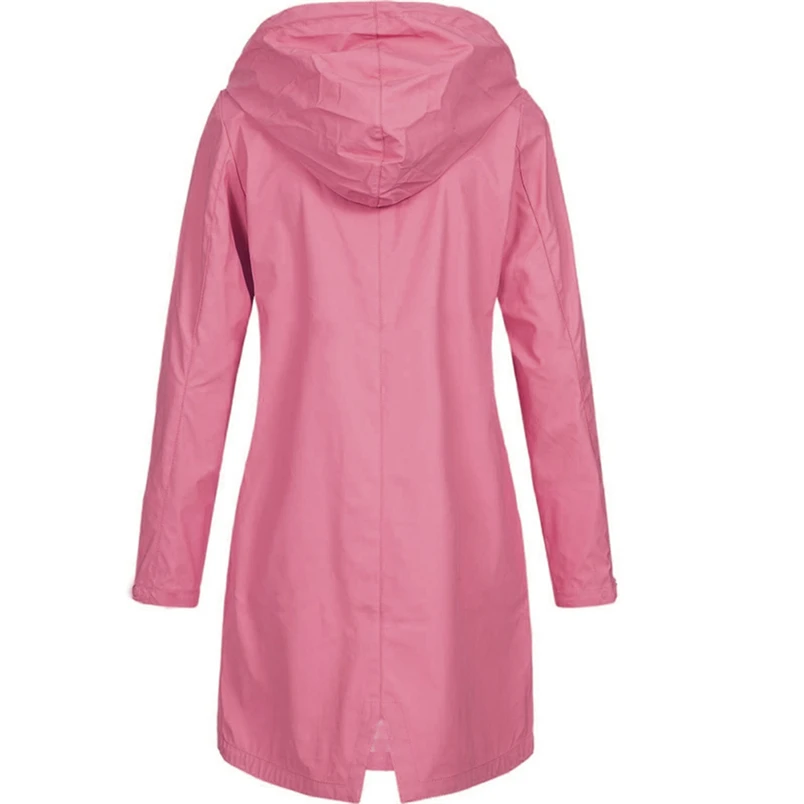Women Jacket Fashion Cloth Casual Coat Solid Rain Jacket Outdoor Hoodie Waterproof Long Coat Windproof Overcoat #FS#4NV01 (8)