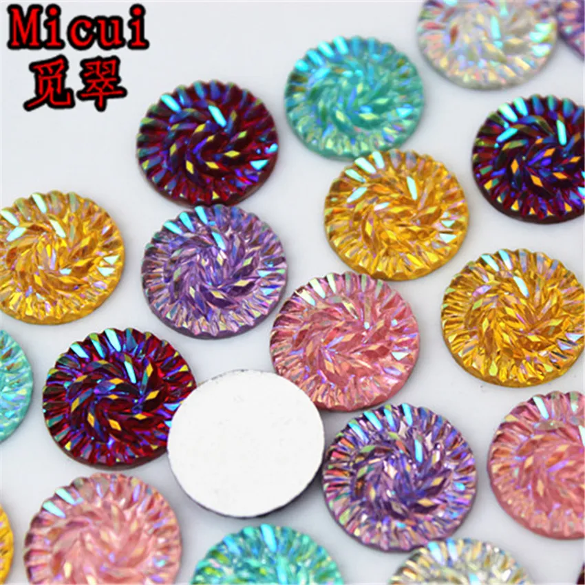 Micui 50pcs 14mm Round Shape Crystal AB Resin Rhinestone Flat Back Strass Non Hotfix Stones DIY Scrapbook Beads MC268 | Дом и сад