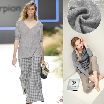 

Italy imported wool grey elastic knitted pure wool cashmere autumn and winter fashion sweater dress cloth DIY fabric
