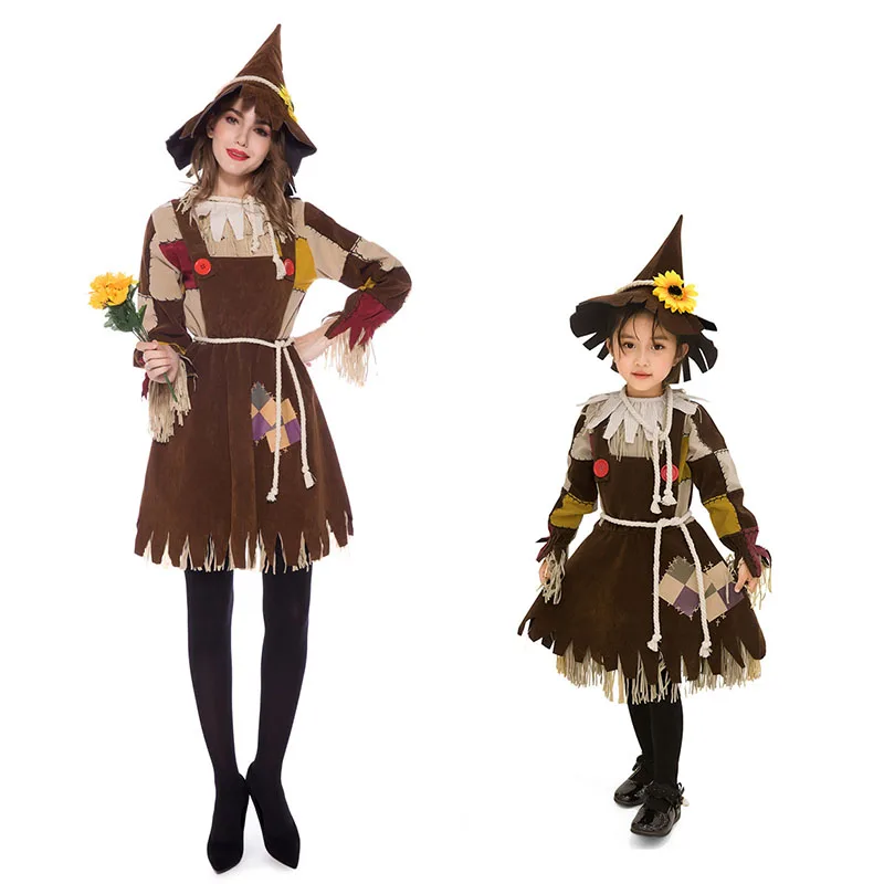 

Wizard of OZ Costume Kids Adult Women Performance Scarecrow Cosplay Fancy Party Dress Halloween Carnival Girls Clothing with Hat