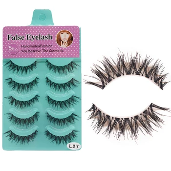 

False eyelashes cross messy nude makeup natural realistic 5 pairs of handmade eyelashes transparent stem
