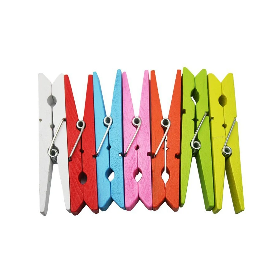 Buy 40x Coloured Wooden Clothes Pegs Pins Clothespins