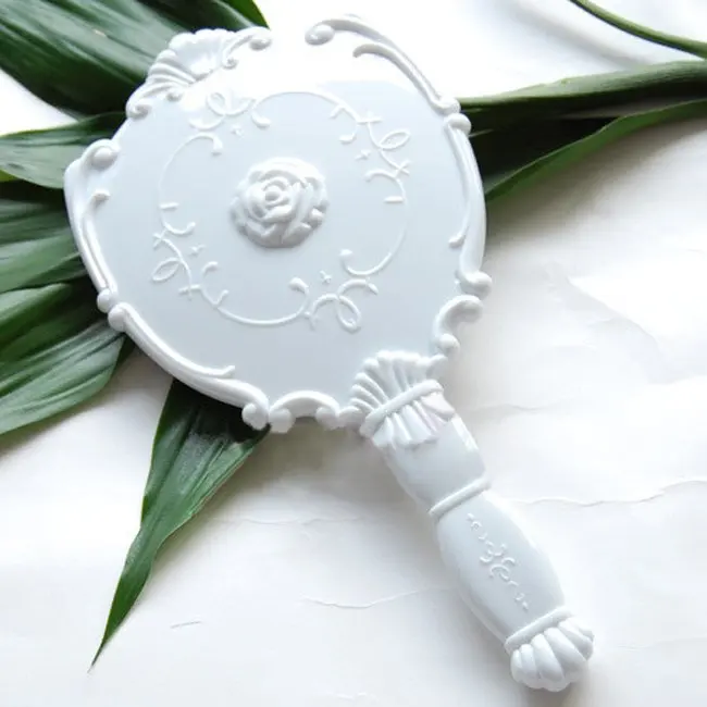 

Big Size Vintage Rose Cosmetic Mirror Plastic Makeup Mirror Cute Girl Hand Make Up Black,White,Pink 3 colors#MD356