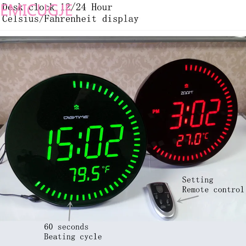 3d Креативные Круглые большие современные дизайнерские украшения для дома большие декоративные круглые настольные часы красный зеленый светодиодный цифровые настенные часы
