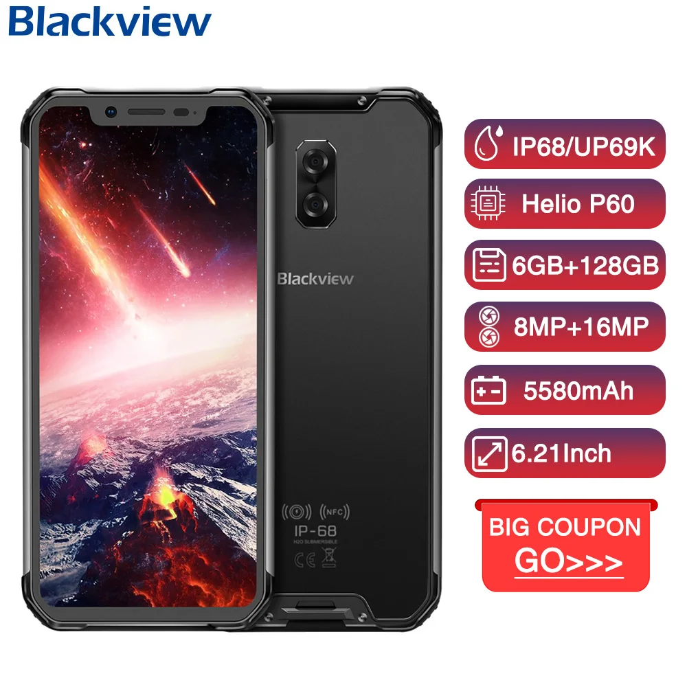 BLACKVIEW BV9600 Pro IP68 6 ГБ+ 128 Гб беспроводной заряд 4g мобильный телефон 6,2" 16MP Face ID NFC 4G Android 8,1 gps мобильный телефон