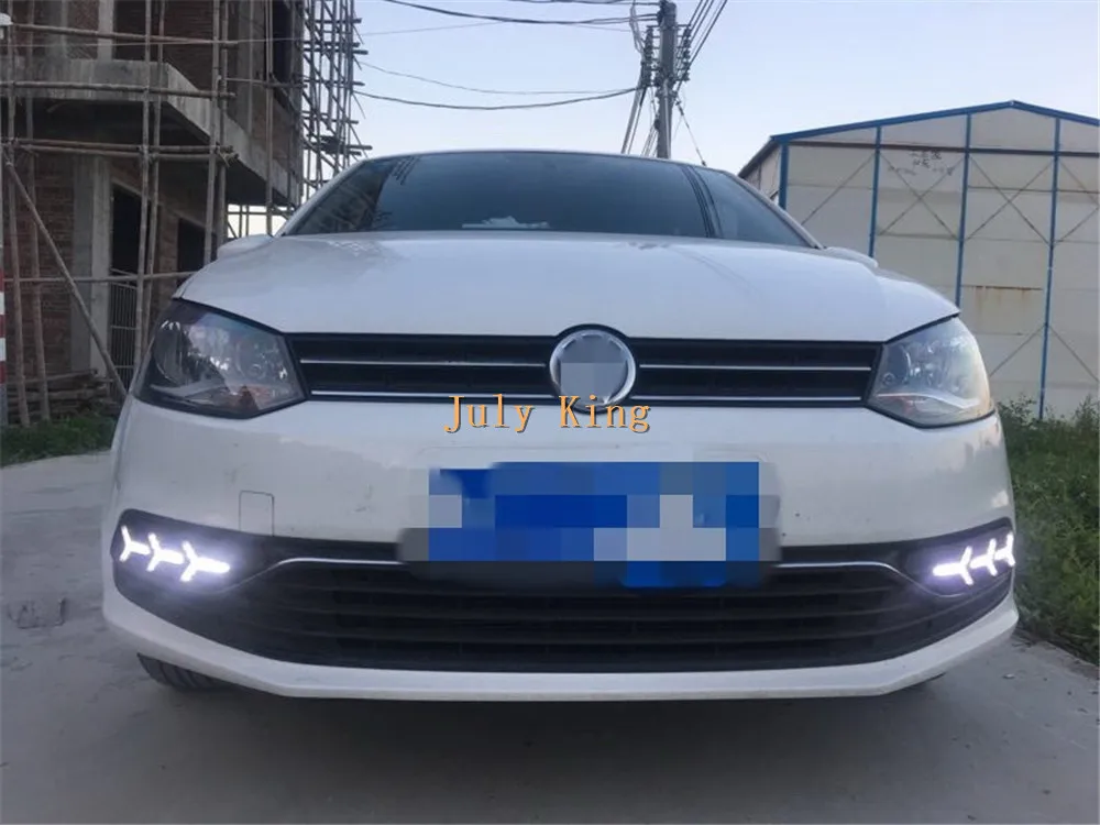 July King светодиодный чехол для дневных ходовых огней для Volkswagen Polo- без противотуманной фары, СВЕТОДИОДНЫЙ DRL+ желтые указатели поворота