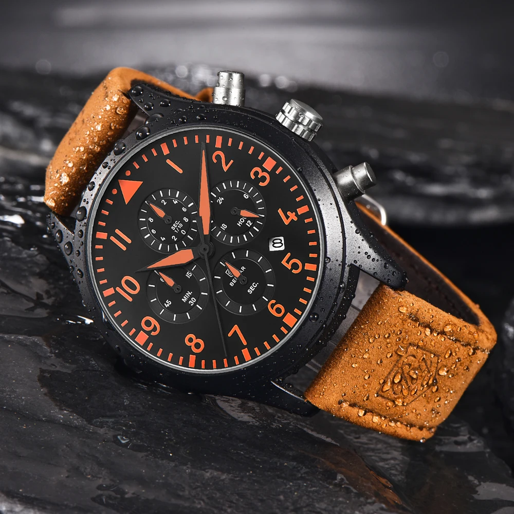 

relojes hombre 2019 BENYAR Fashion Leather Strap Mens Watches xfcs Top Brand Luxury Chronograph quartz-watch Relogio Masculino