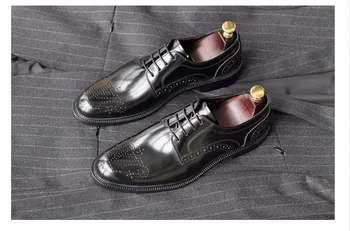 

Handmade leather Brock carved style men's business casual shoes thick England derby trend wedding shoes Free Shipping