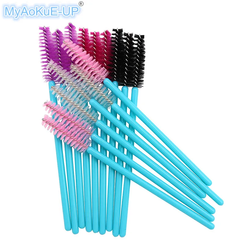 

Disposable Makeup Brushes Blue Handle Mix Colors Brushes Nylon Mascara Wands Eyelash Extension 200pcs/lot Wholesale