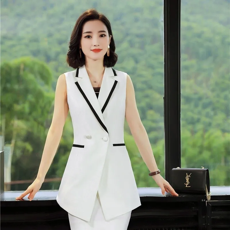 

Novelty White Middle Long Vest and Waistcoat Formal OL Styles Women Business Work Wear Spring Summer Ladies Elegant Tops Blazers