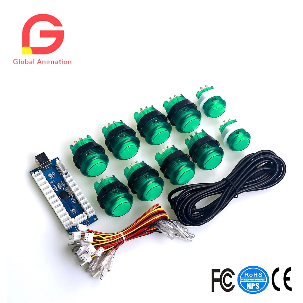 

Arcade Parts Bundles Kit With LED USB PC Encoder+10 X LED Illuminated Push Buttons Inside Microswitch MAME Harness & PC Project