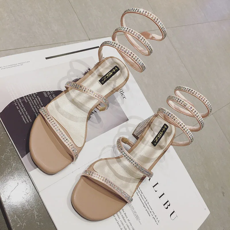

xingDeng summer women sexy party wedding rhinestone winding high heels sandals shoes girl ankle strap lace up dress sandal shoes
