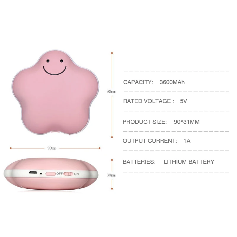Мини прекрасный мультфильм Портативный Зарядное устройство USB Перезаряжаемые грелка для рук и 3600ma Мощность power Bank 5V регулируемая температура ручной нагреватель