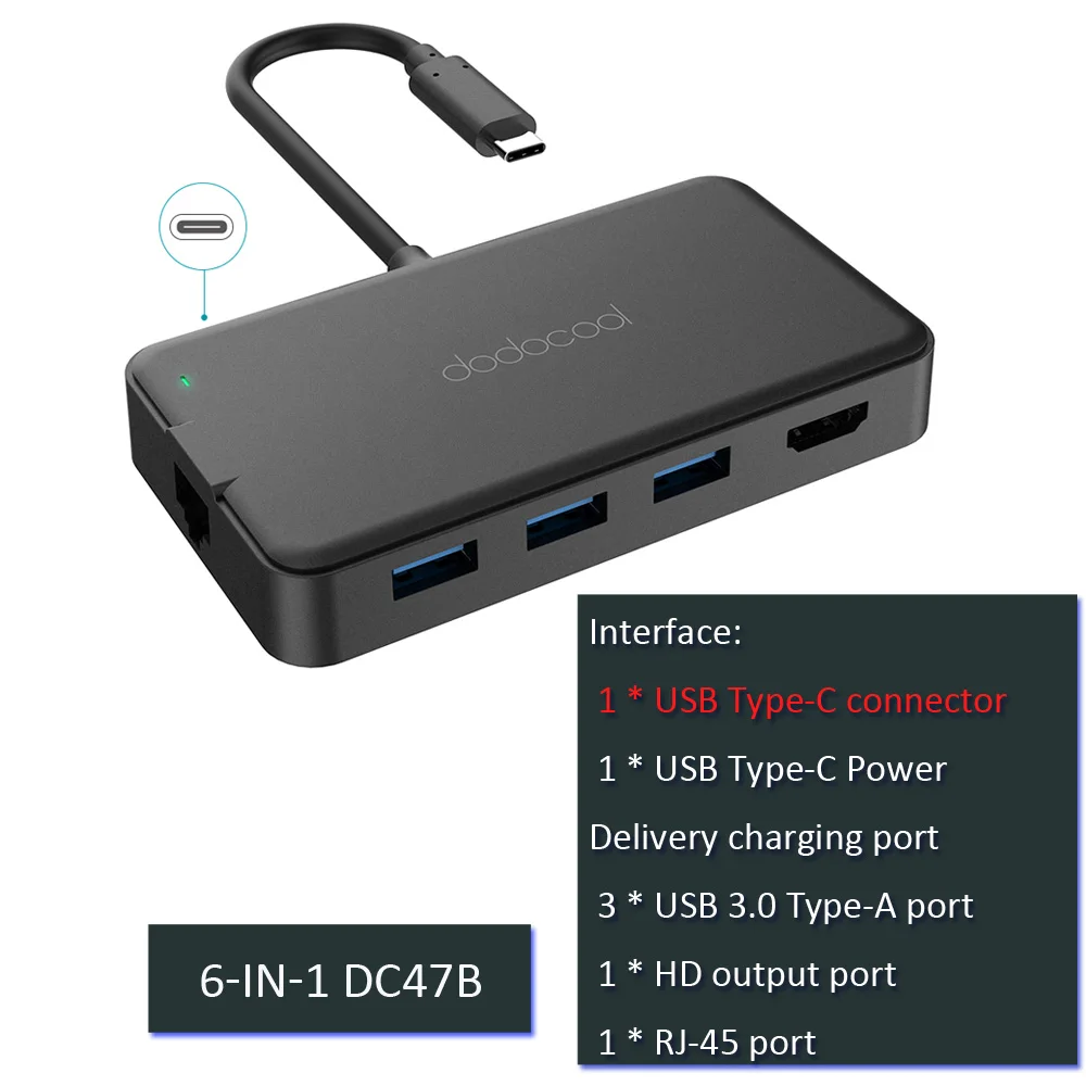 Dodocool usb концентратор usb 3,0 концентратор type c usb c концентратор с HDMI адаптер док-станция для macbook pro Аксессуары USB-C 3,1 сплиттер - Цвет: 6 in 1 DC47B