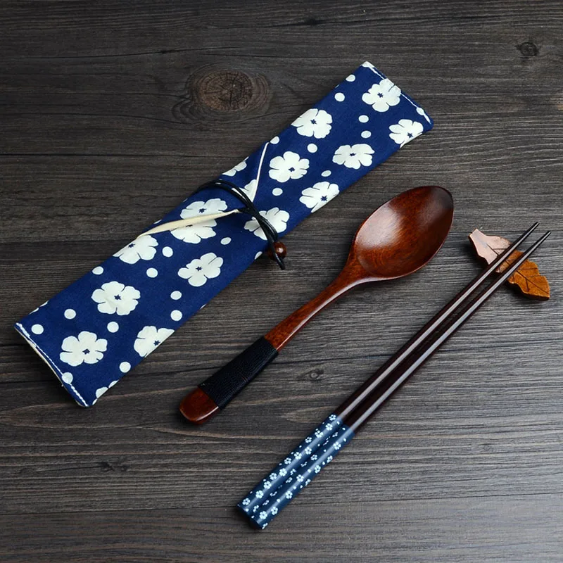 100set/lot Japanese Natural Wooden Tableware With Cloth Packing Kit Restaurant Dining Room Dinnerware Set Christmas Gift ZA4070 | Дом и сад