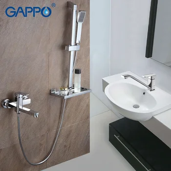 

Gappo water mixer bathroom basin faucet single hole shower bath set Mixer faucet brass wall mount faucet Slide Bar 3pc GA2898