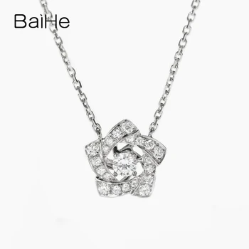 شراءBAIHE الصلبة 18K الذهب الأبيض 0.25ct جولة قطع الماس الطبيعي الزفاف غرامة مجوهرات جميلة زهرة نجوم الماس هدية القلائد